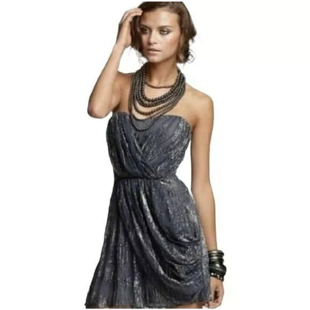 NWT BCBGENERATION Side Drape Mini Dress In Grey Smoke Size 4 Chiffon Velvet $148